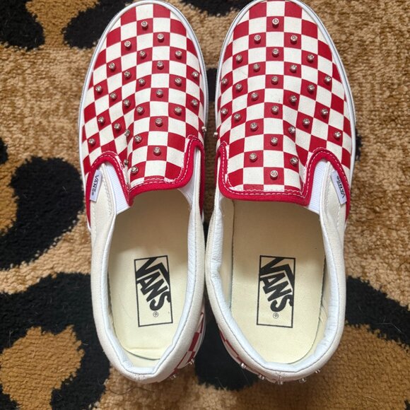 Vans Classic Slip-On – Red & White Checkerboard with Rhinestone Studs - Picture 5 of 8